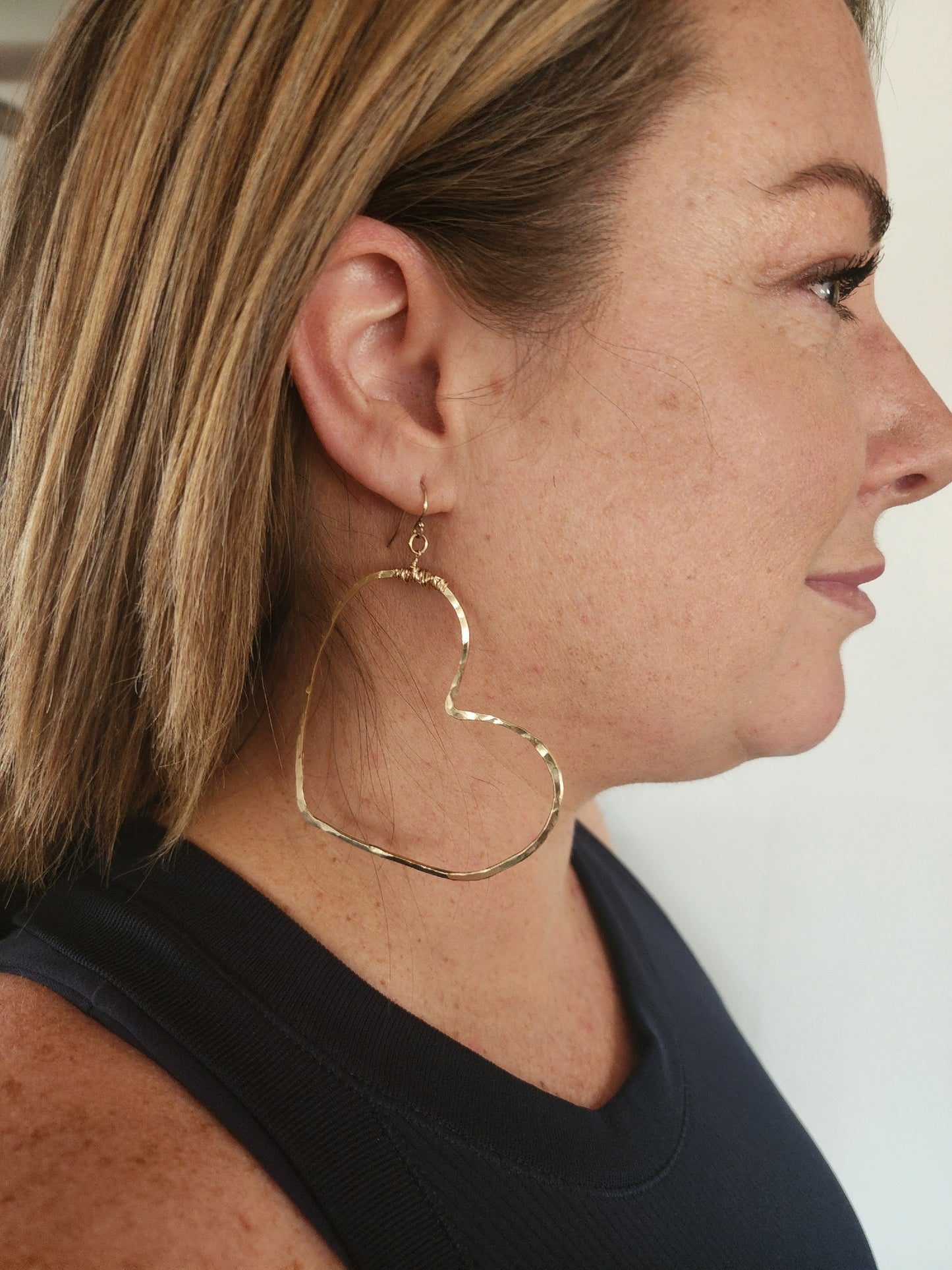 Hand-Forged Large Gold-Fill Heart Earrings