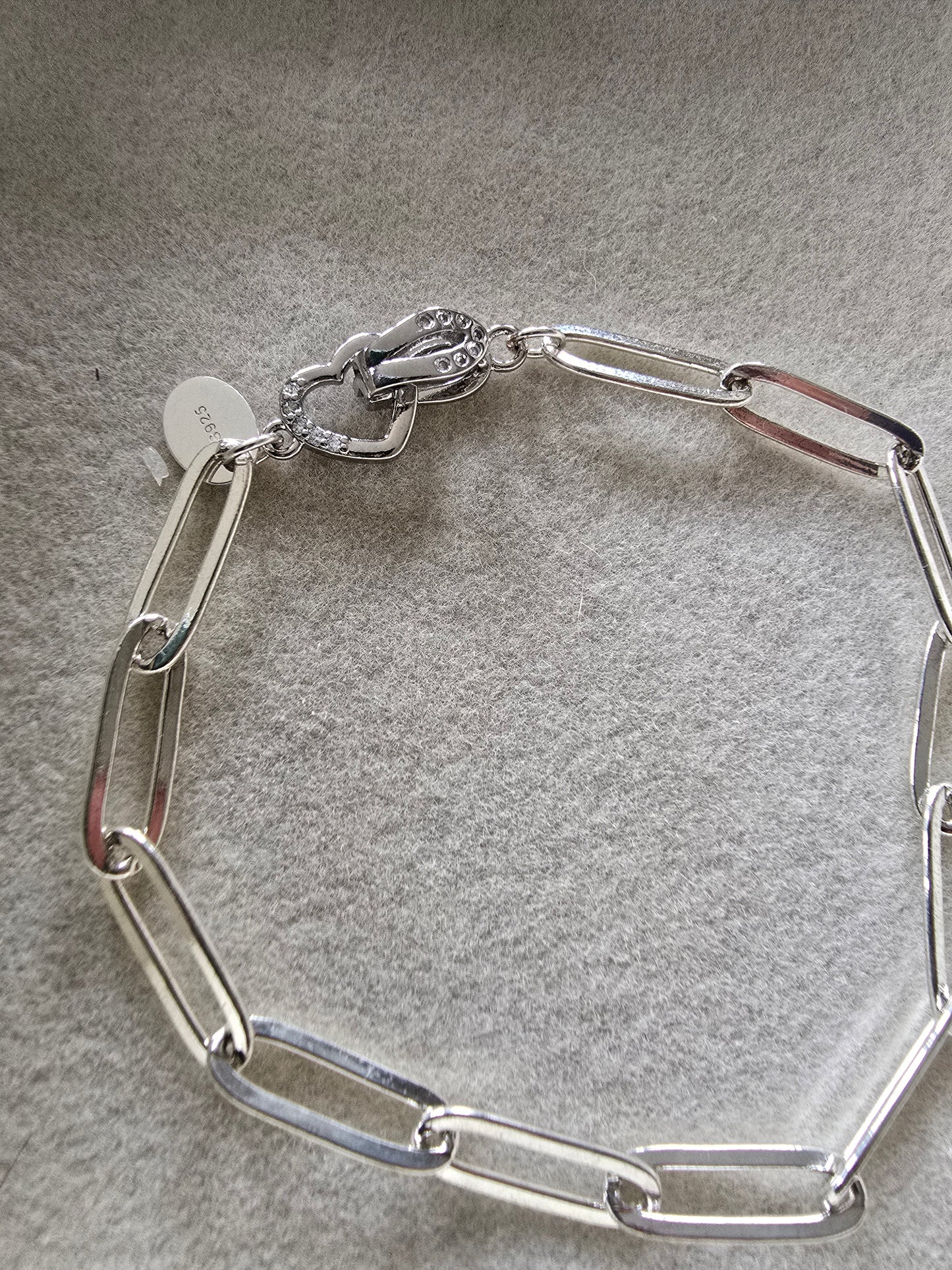 Heart Clasp Silver Paperclip Bracelet