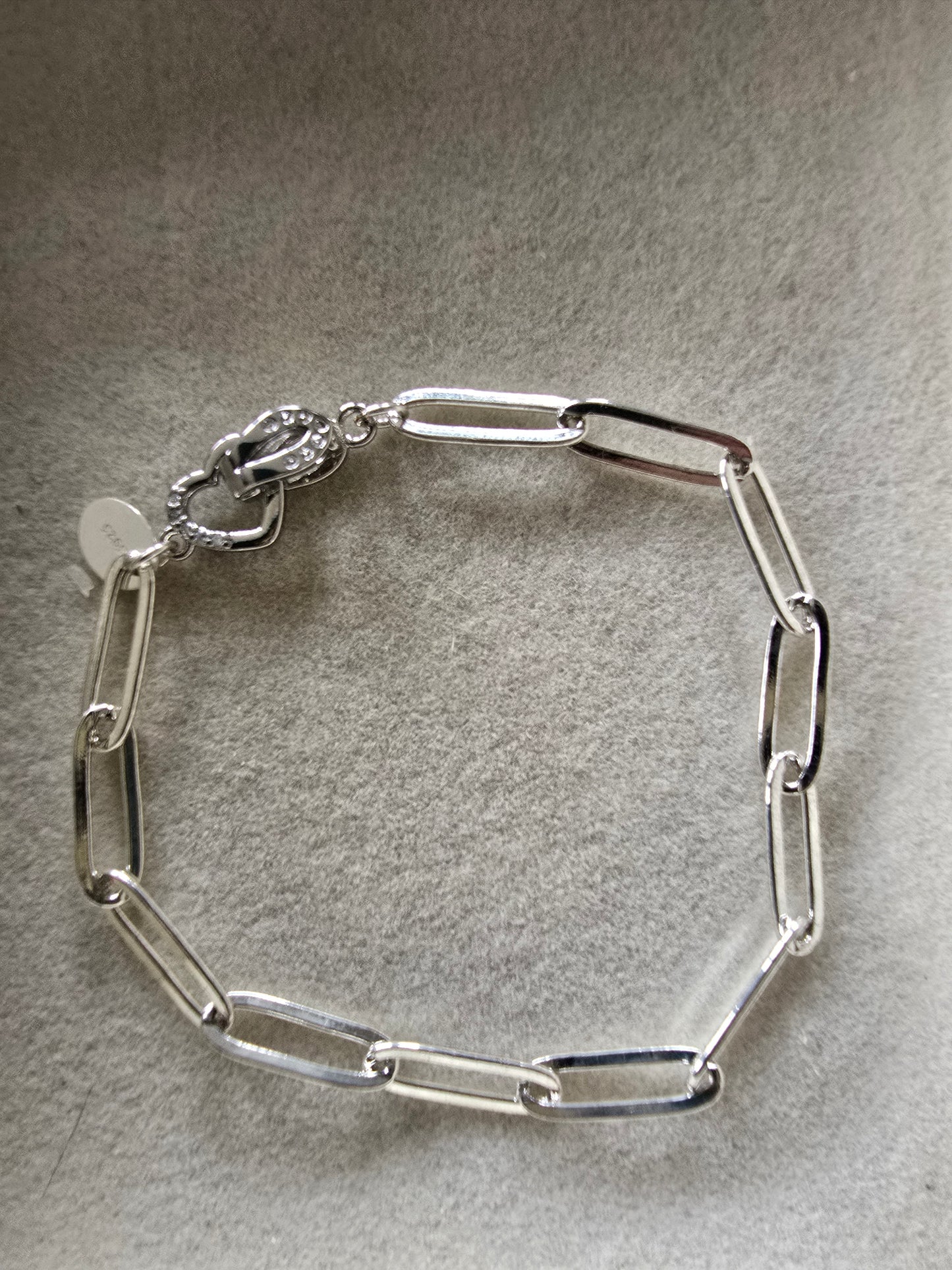 Heart Clasp Silver Paperclip Bracelet