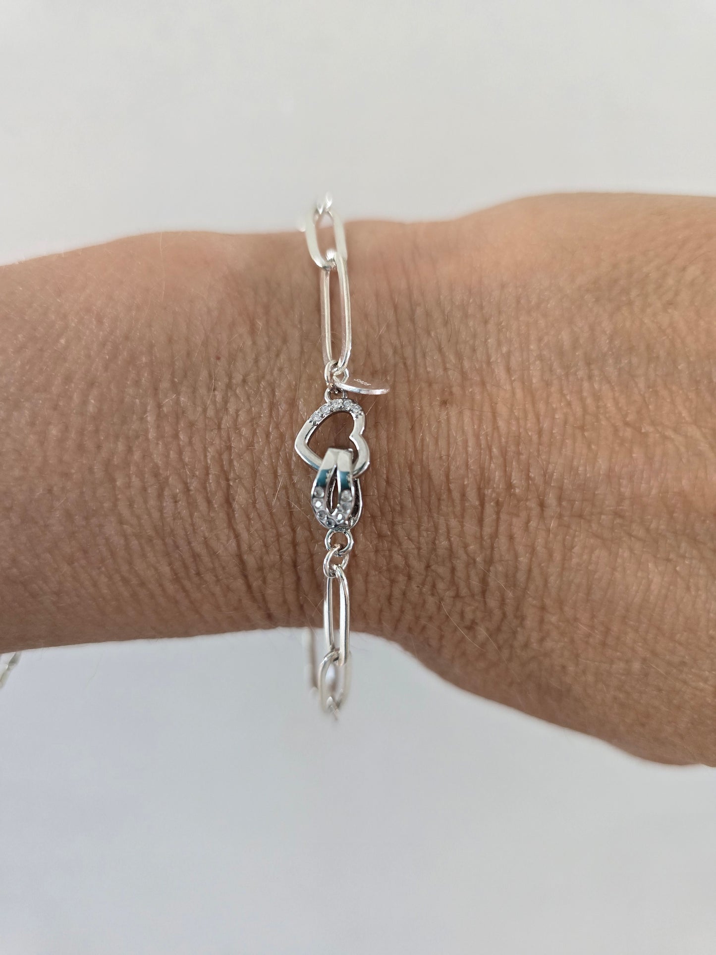 Heart Clasp Silver Paperclip Bracelet