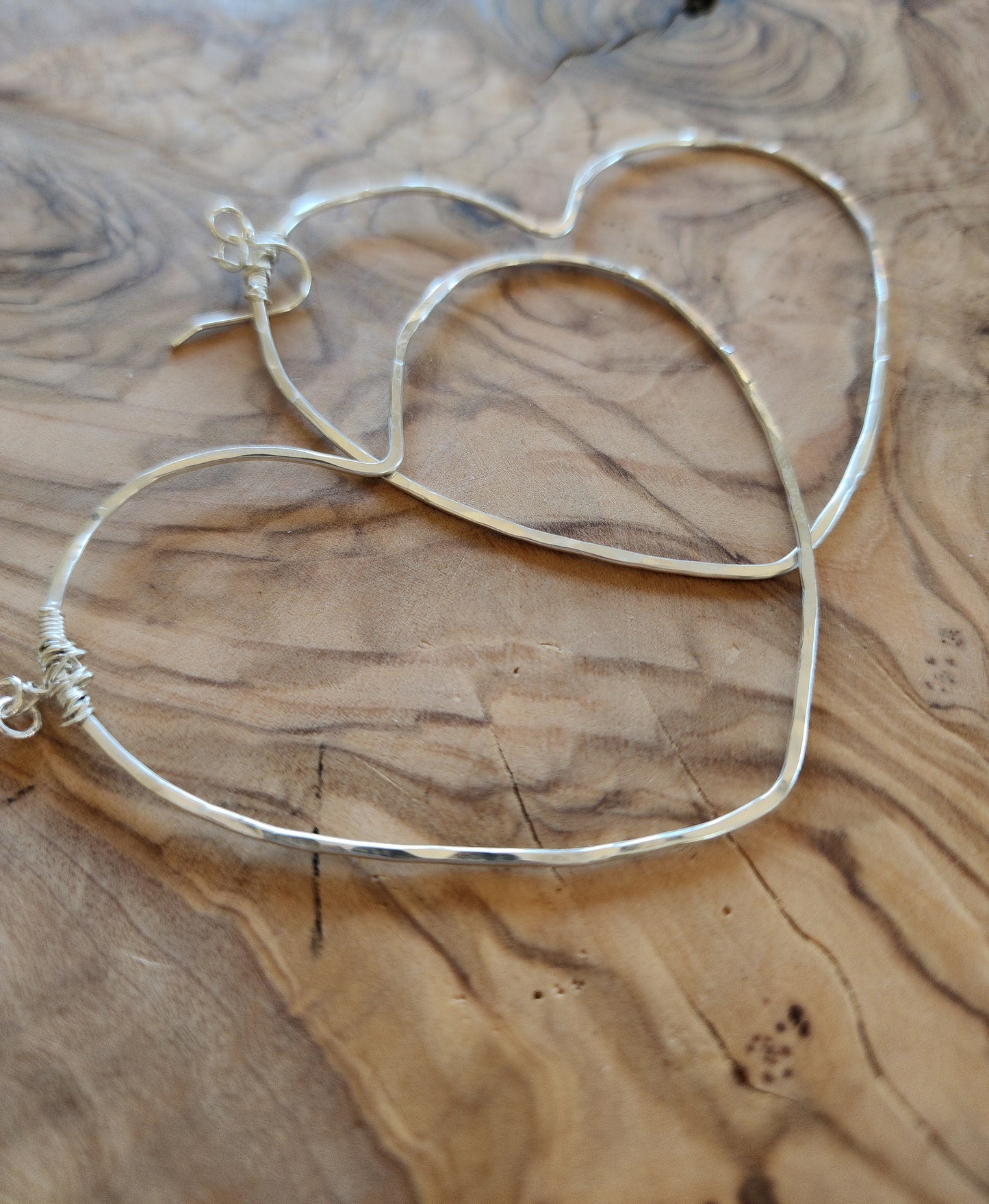 Hand-Forged Hammered Large Silver Heart Earrings