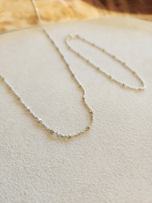 Silver Mixed Metal Satellite Necklace