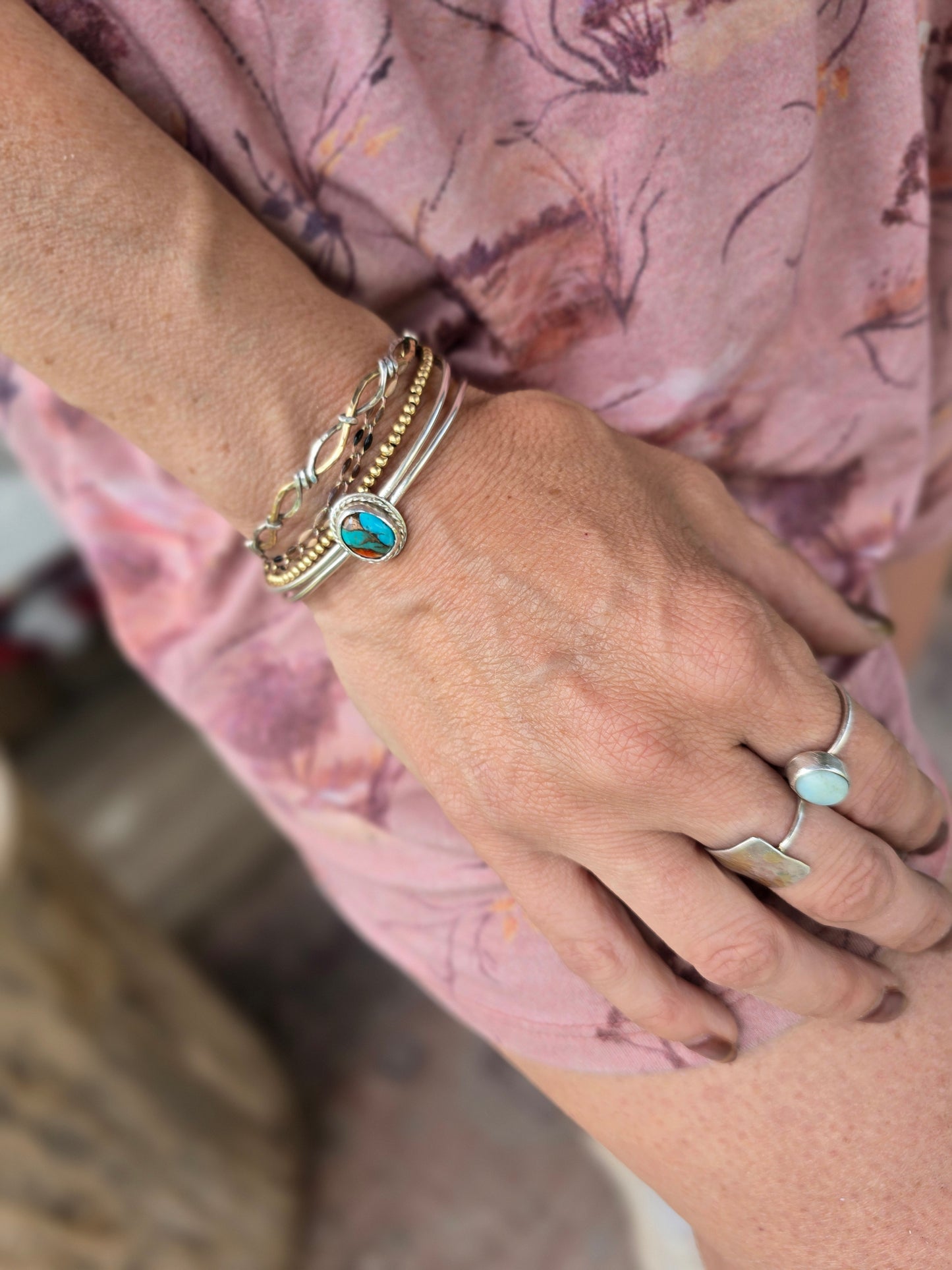 Copper Turquoise Halo Cuff Bracelet