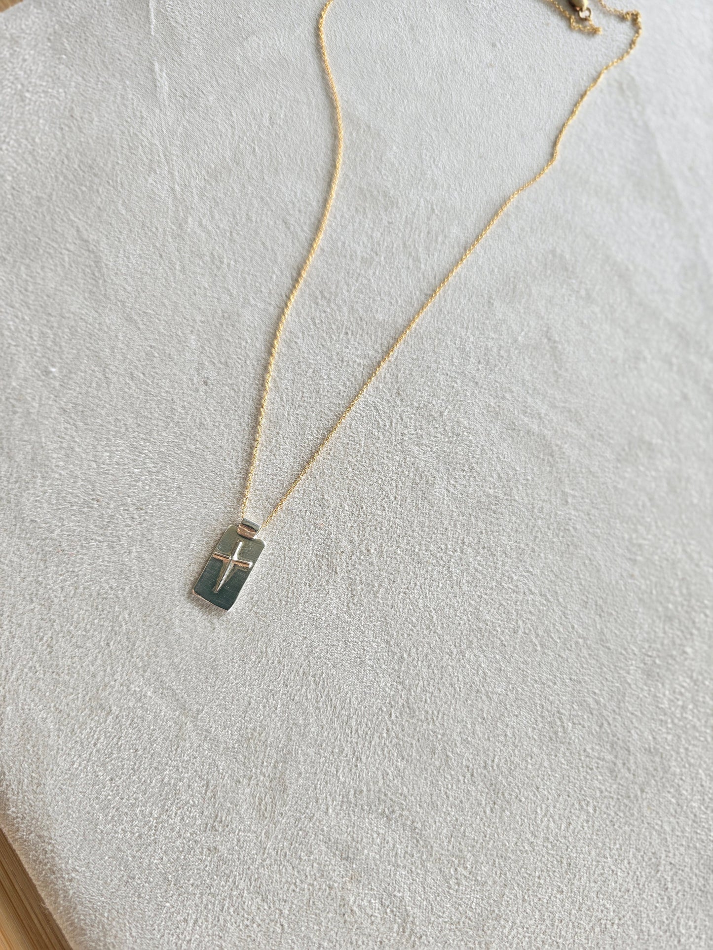 Cross Mixed Metal Tag Necklace