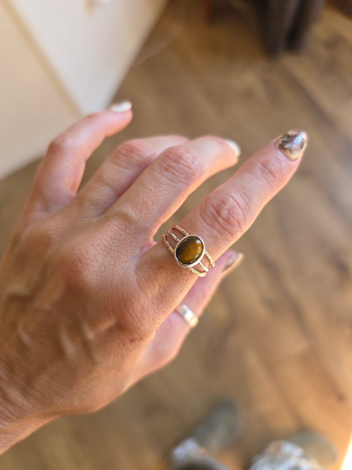 Tigers Eye Mixed Metal Triple Band