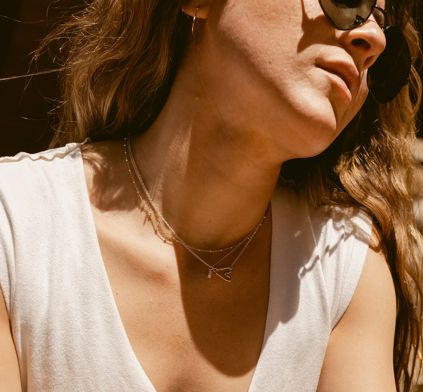 Hammered Sideways Silver Heart Necklace