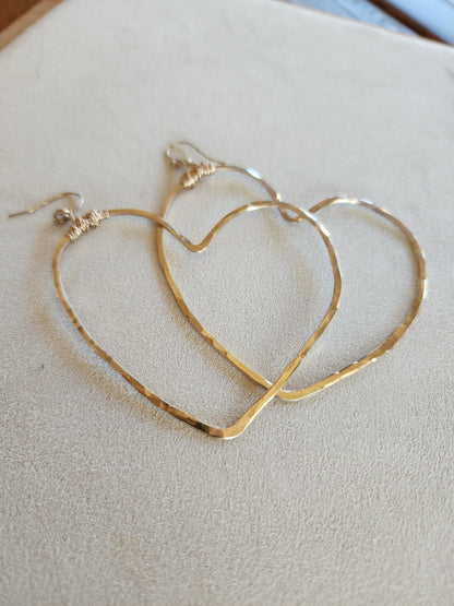 Hand-Forged Large Gold-Fill Heart Earrings