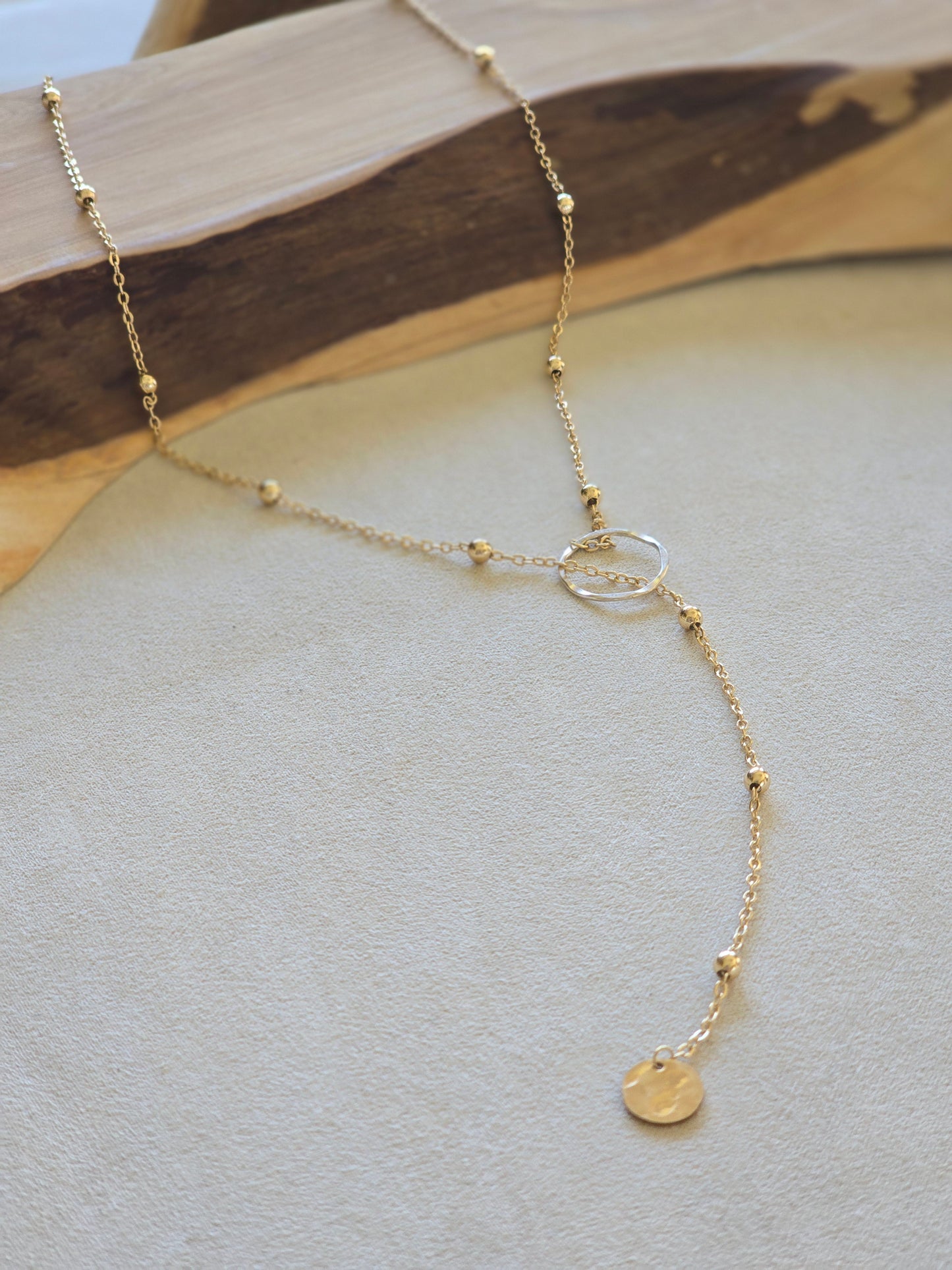 Hammered Hoop Lariat Satellite Necklace