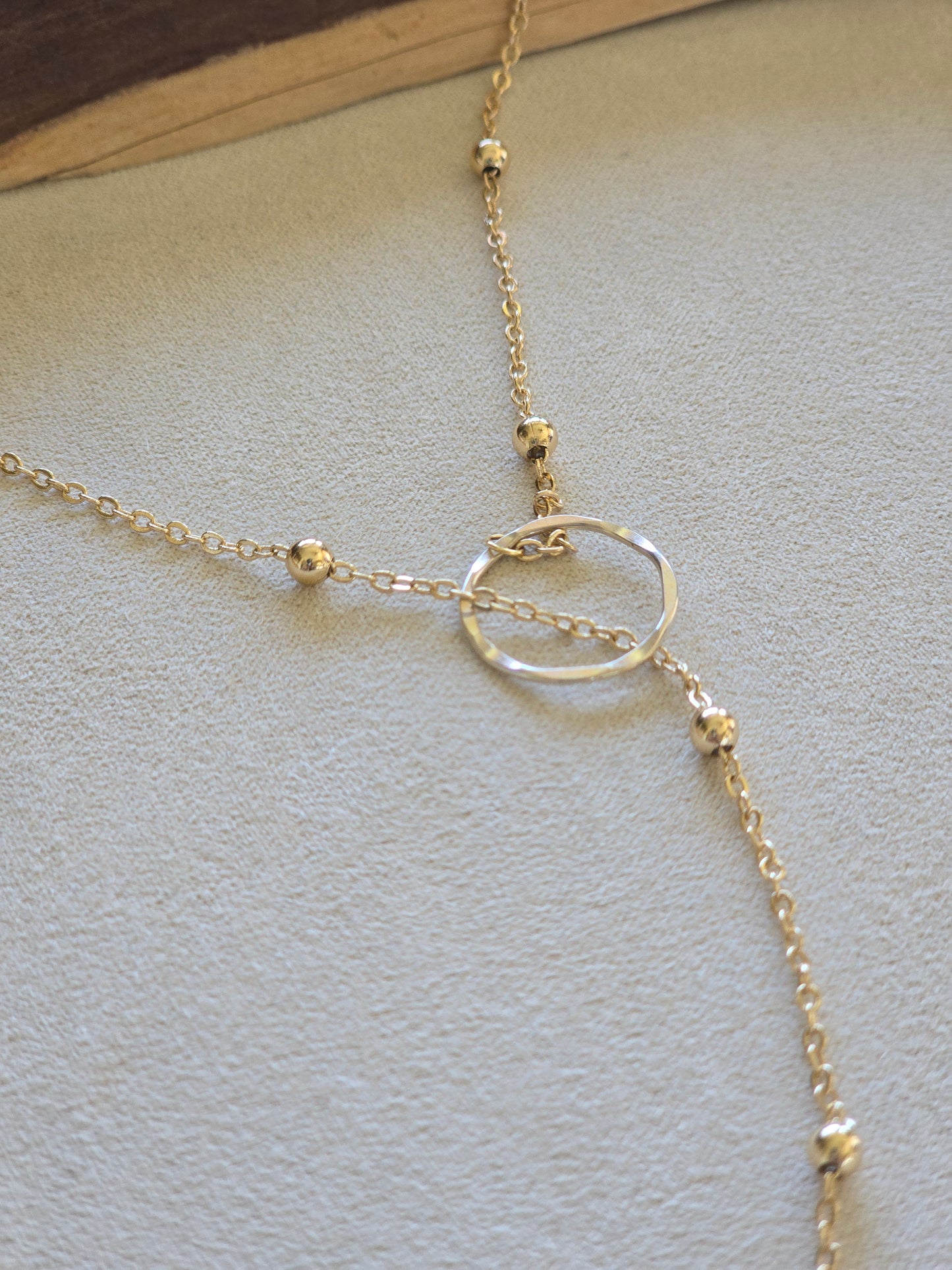 Hammered Hoop Lariat Satellite Necklace