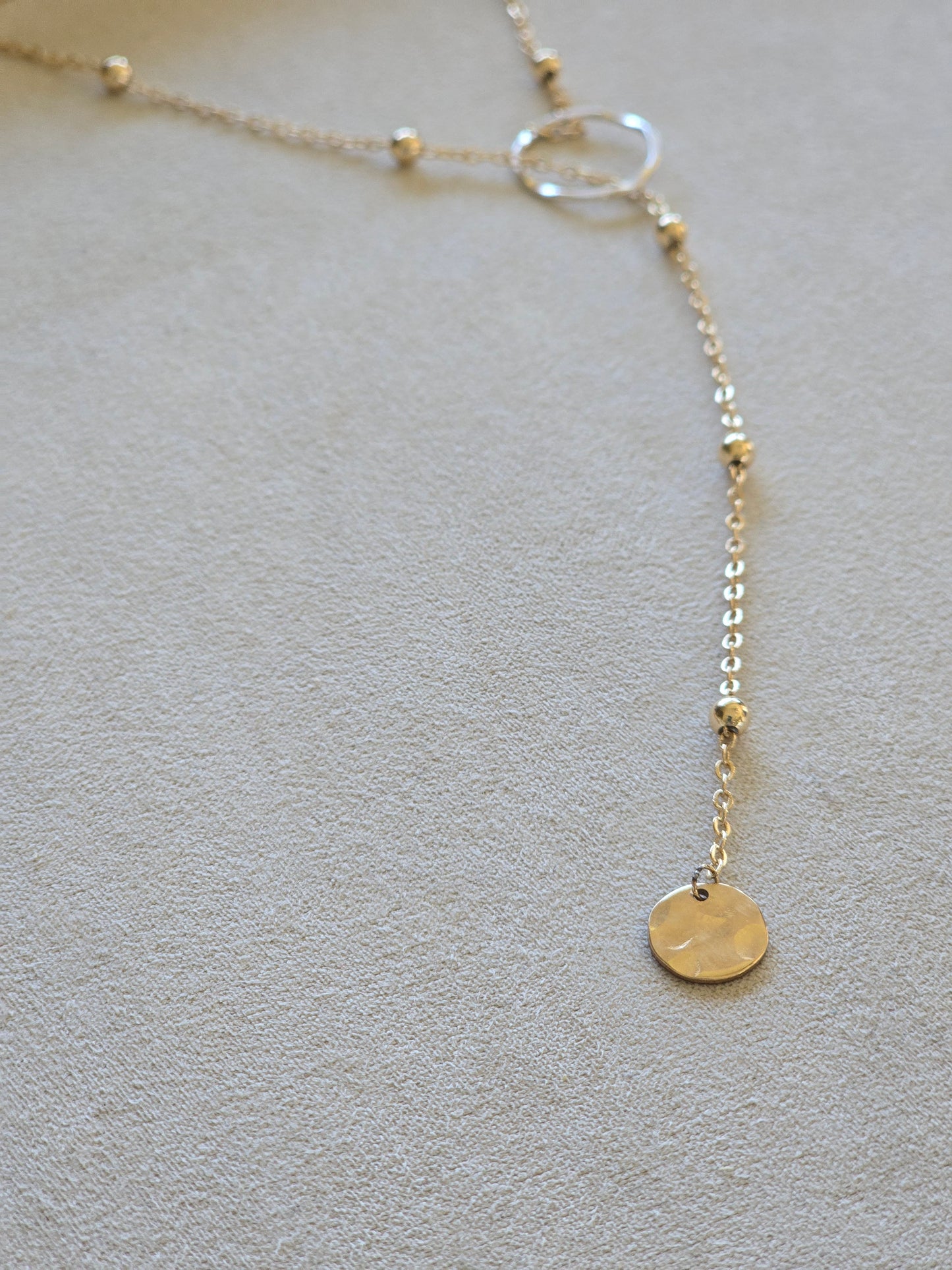 Hammered Hoop Lariat Satellite Necklace