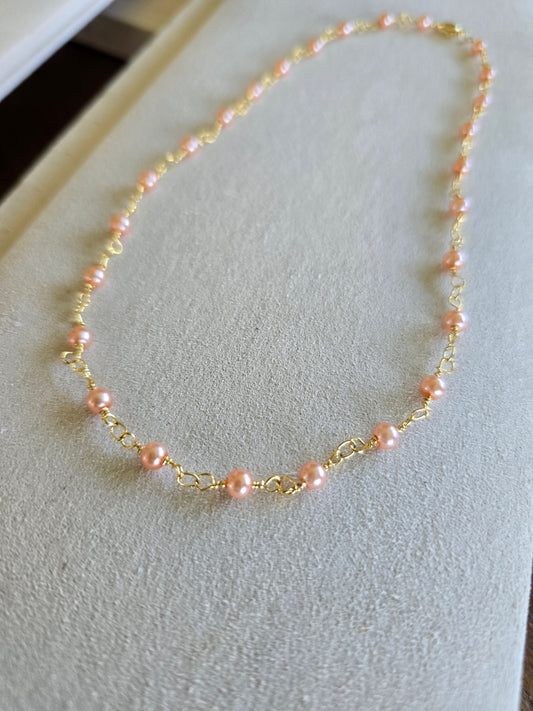 Pink Champagne Pearl Link Necklace