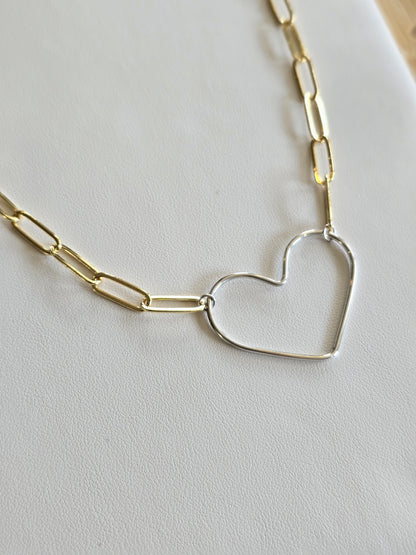 Mixed Metal Chunky Heart Necklace