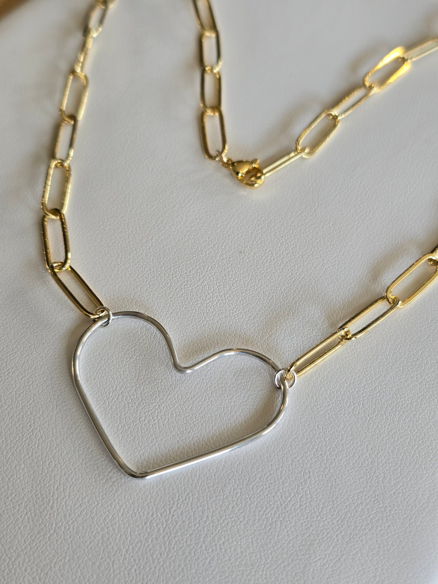 Mixed Metal Chunky Heart Necklace