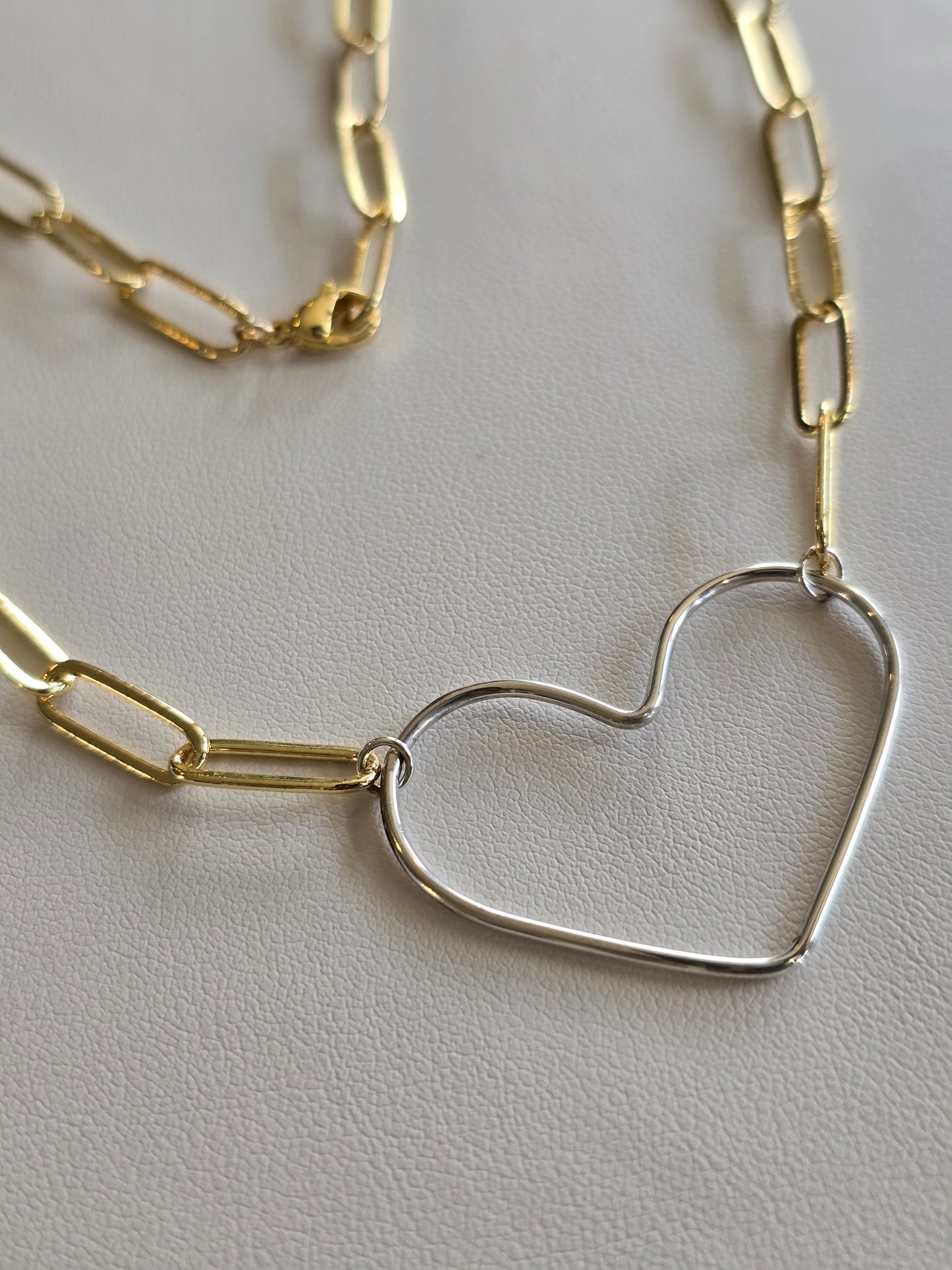 Mixed Metal Chunky Heart Necklace