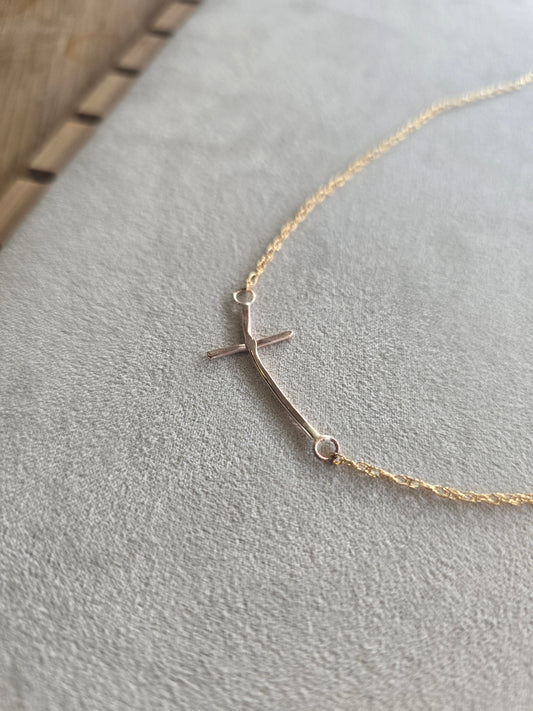 Hand-Hammered Sideways Cross Necklace