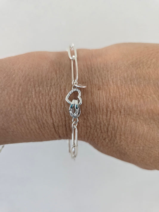 Heart Clasp Silver Paperclip Bracelet