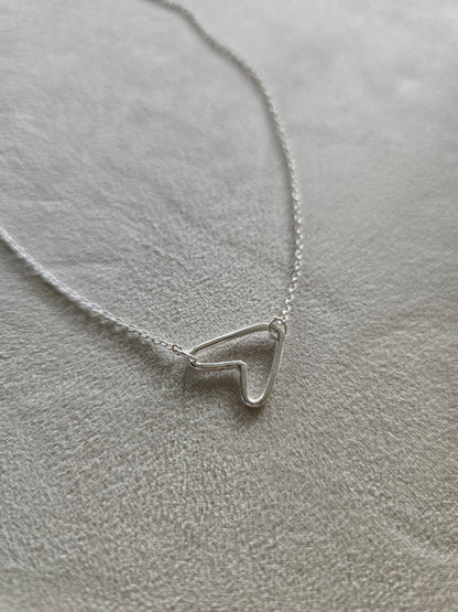 Hammered Sideways Silver Heart Necklace