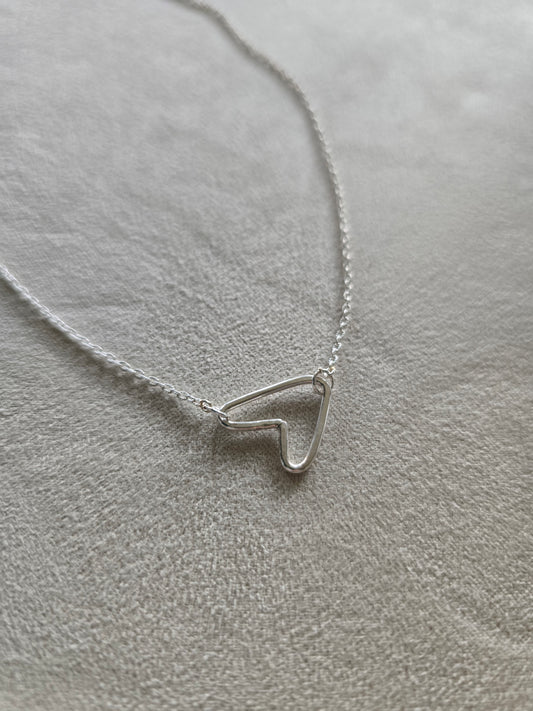 Hammered Sideways Silver Heart Necklace