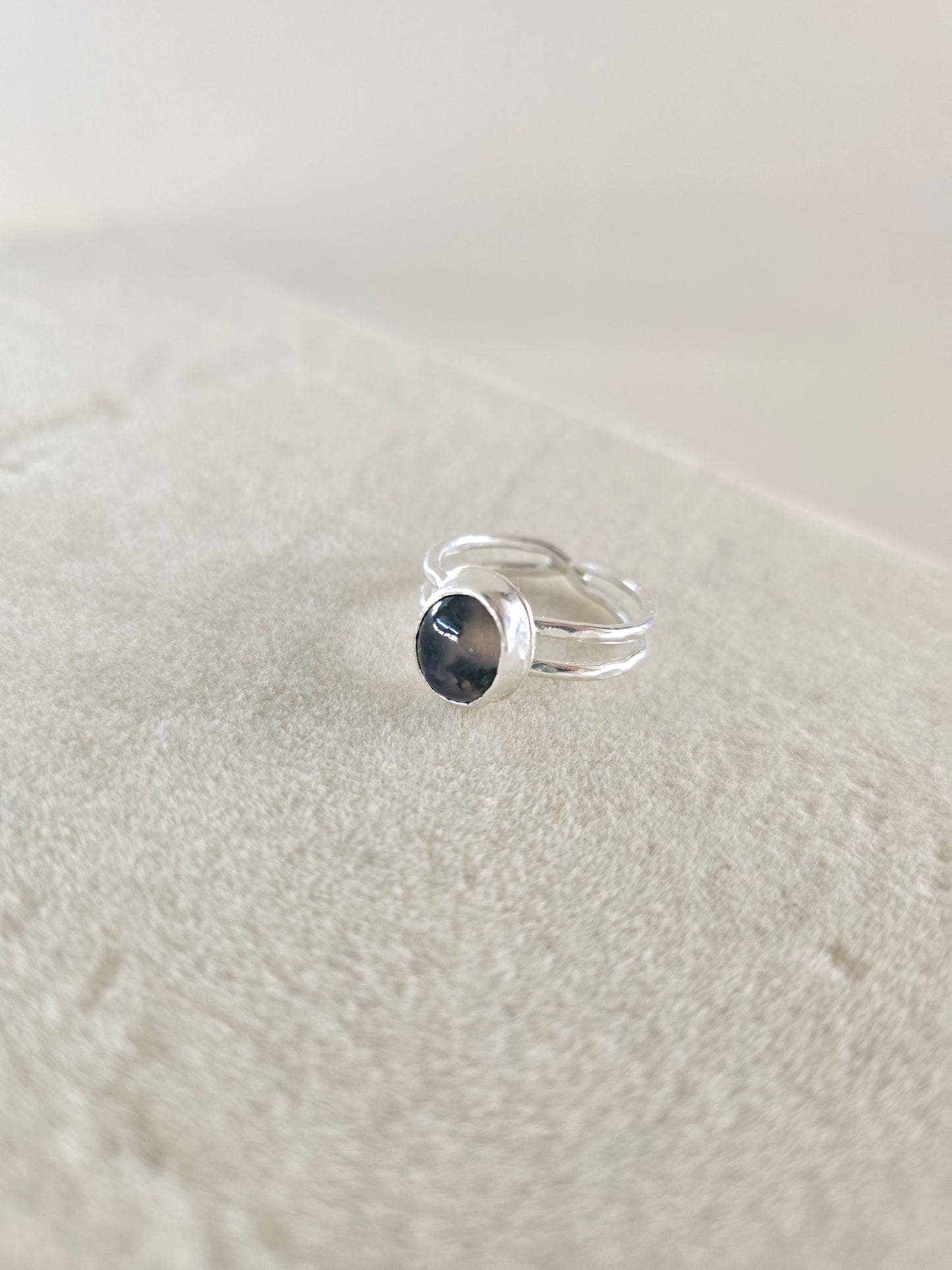 Moss Agate Racerback Ring