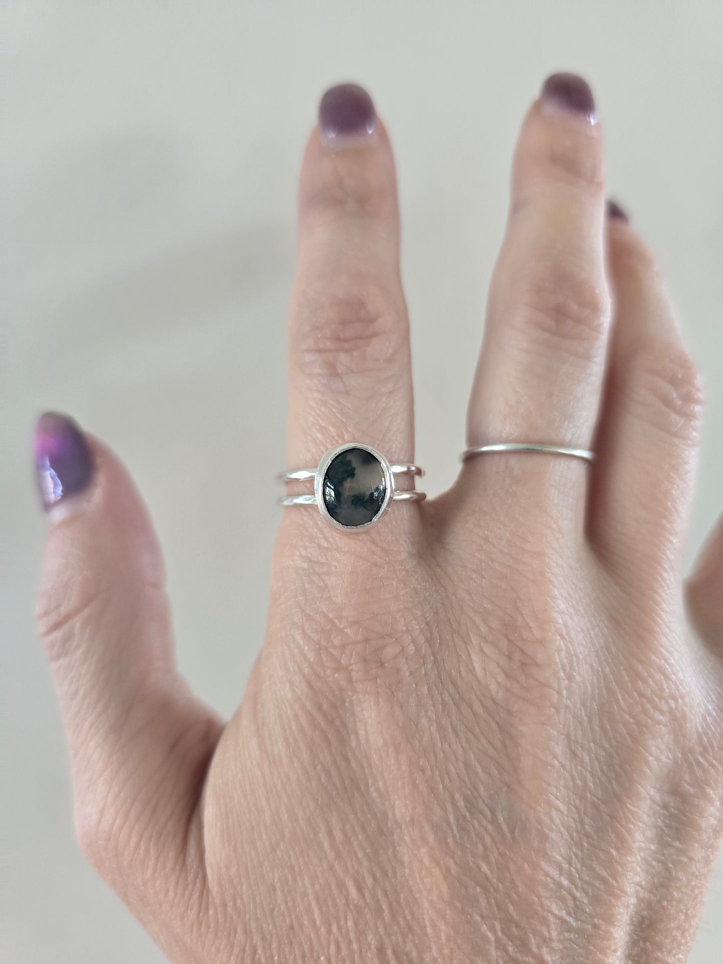 Moss Agate Racerback Ring