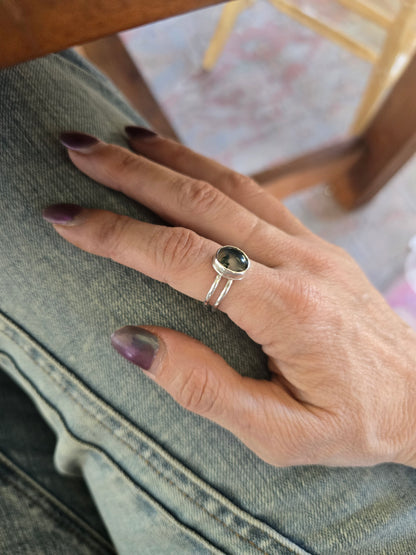 Moss Agate Racerback Ring