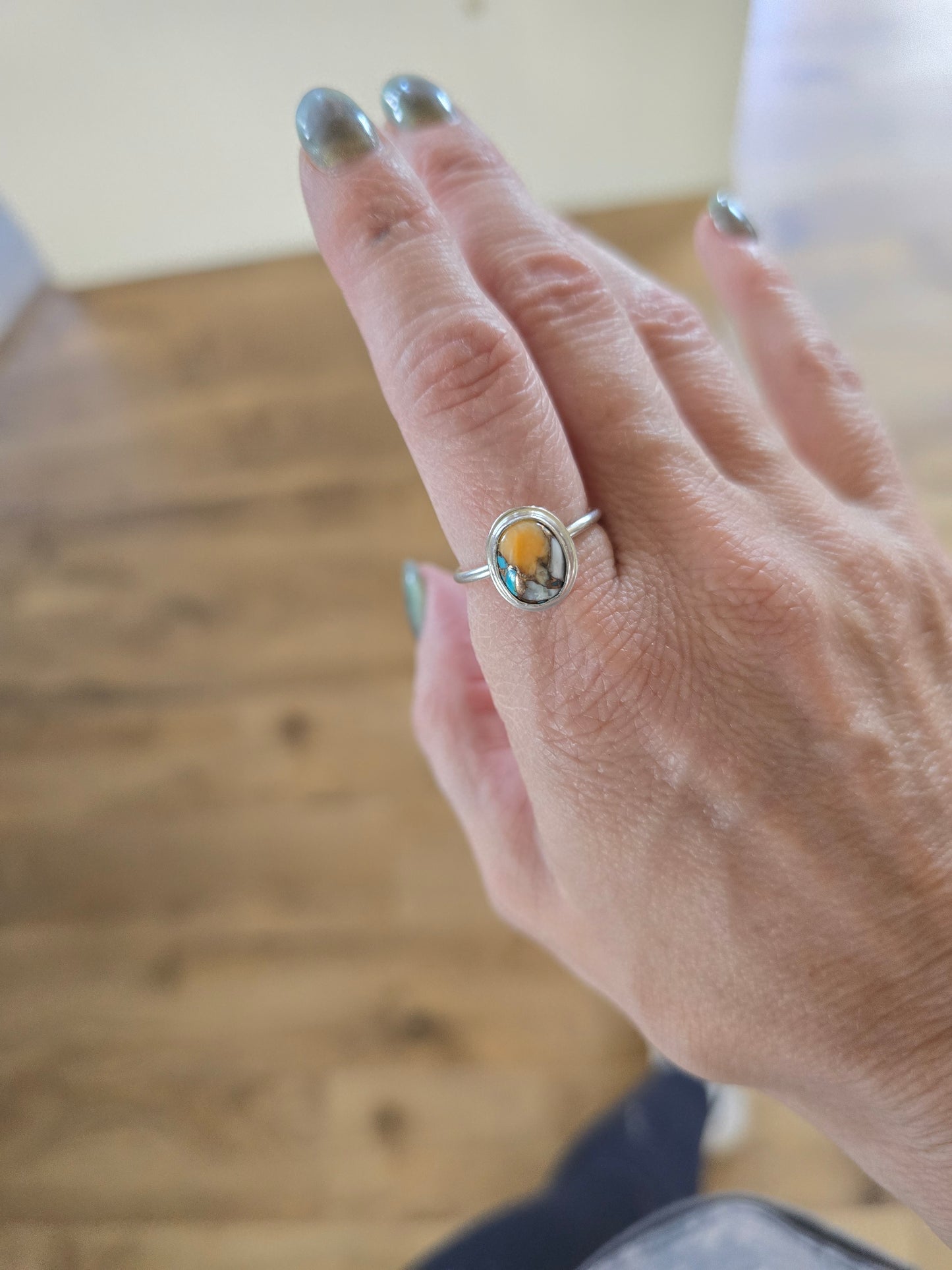 Oyster Copper Turquoise Sterling Silver Ring