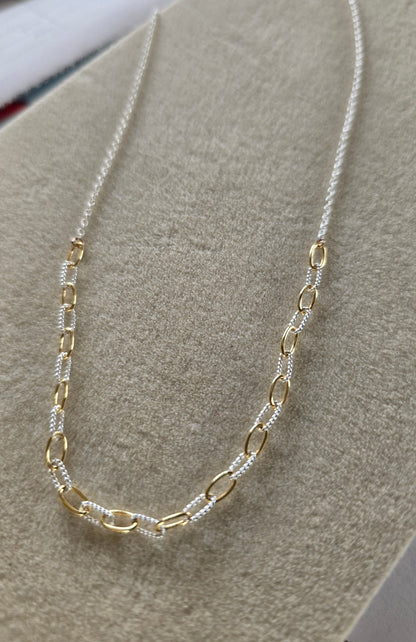 Mixed Metal Textured Paperclip Necklace