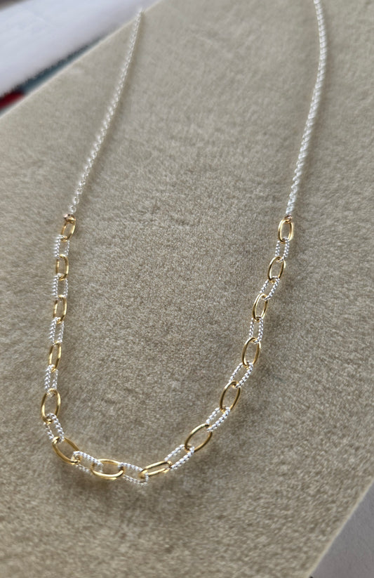 Mixed Metal Textured Paperclip Necklace