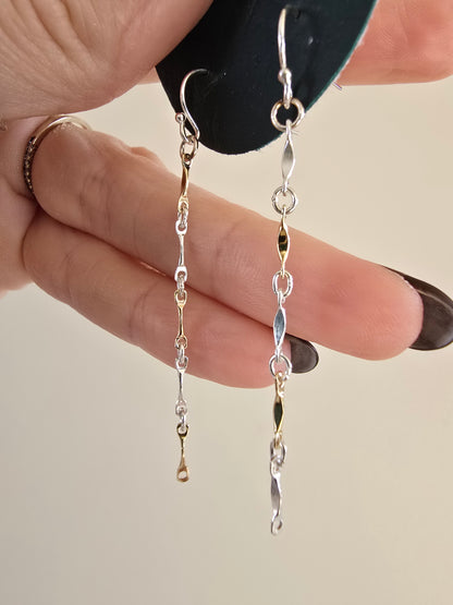 Mixed metal bar drop earrings
