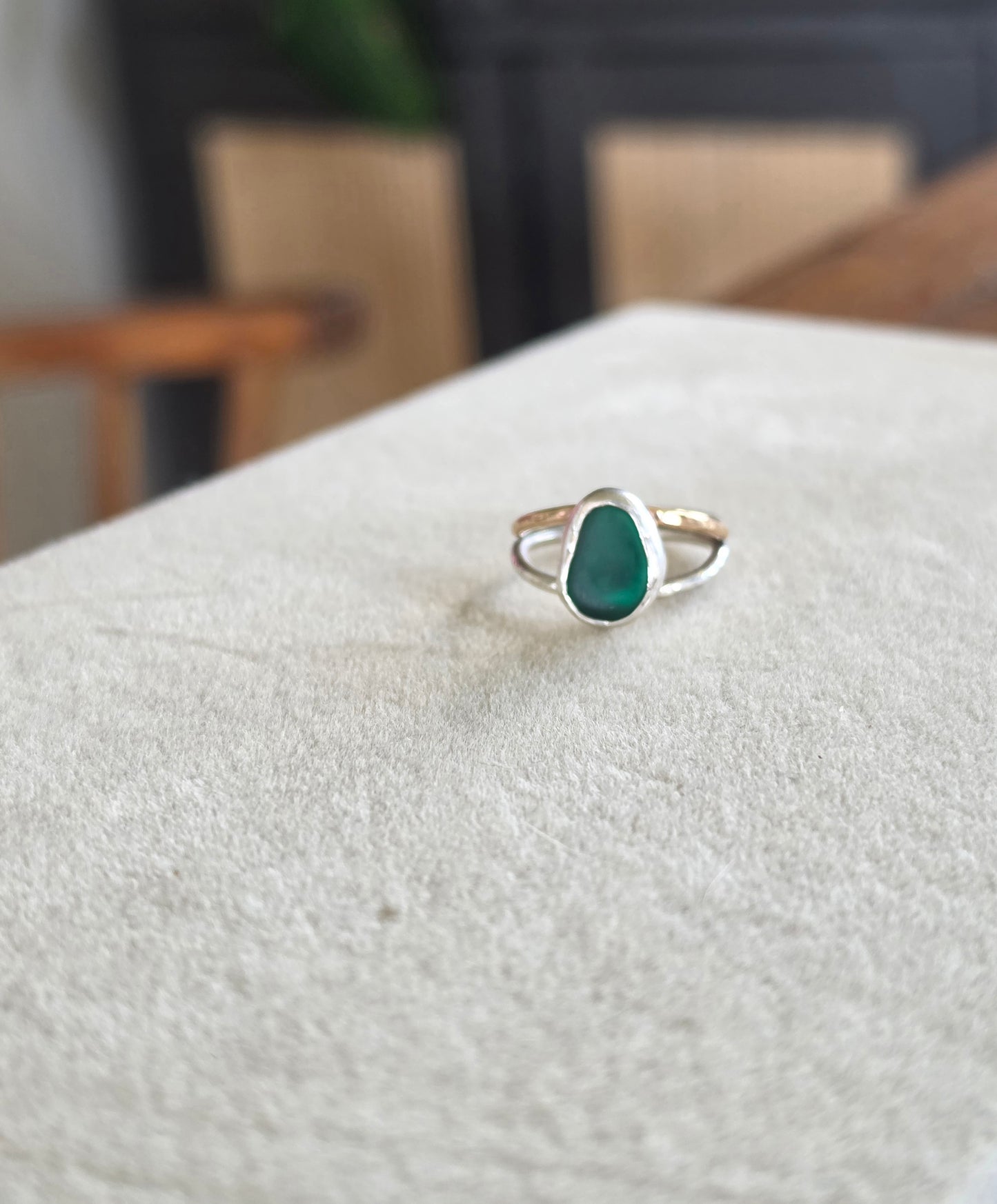 Emerald Seaglass Mixed Metal Ring