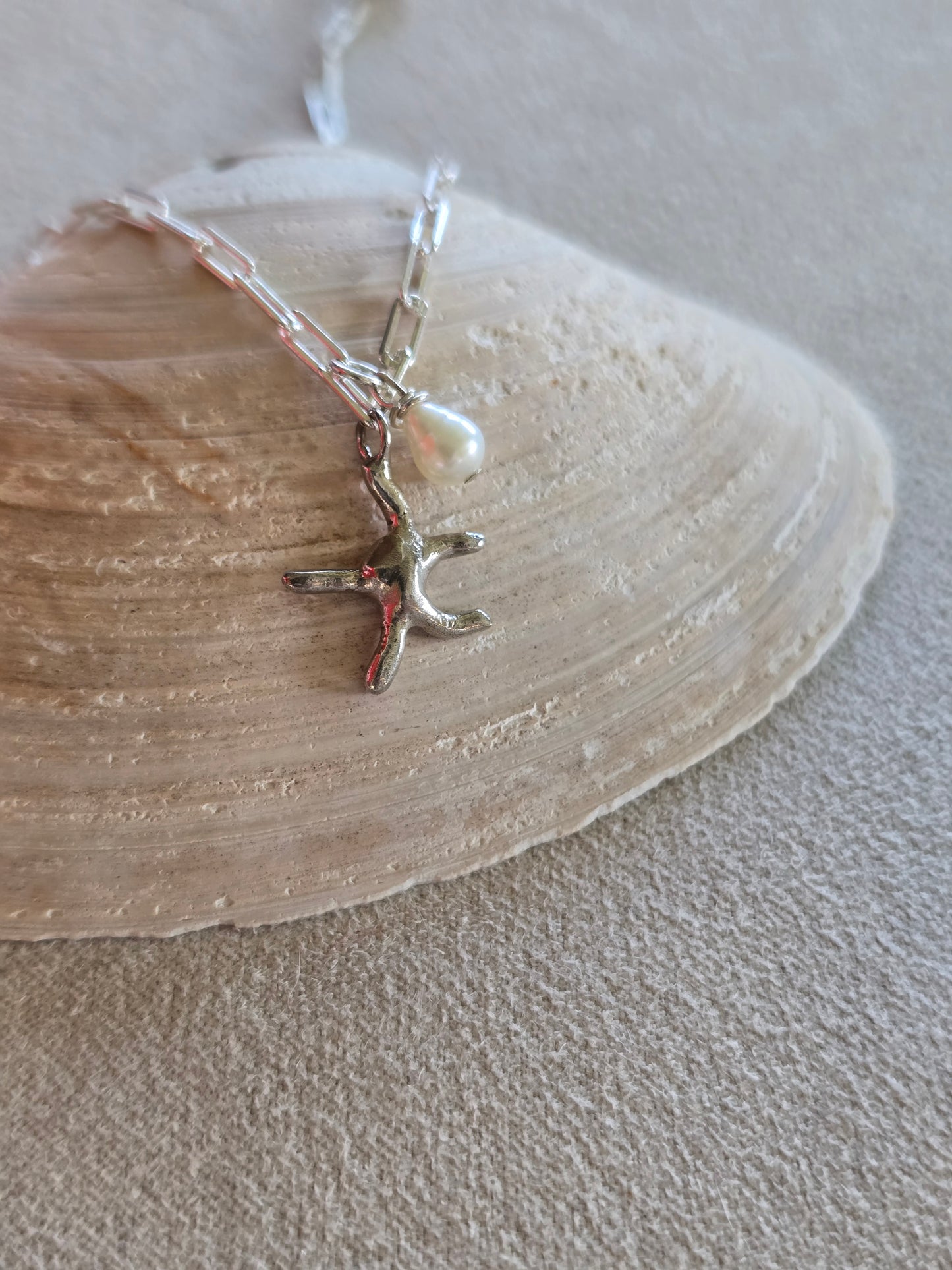 Starfish Pearl Paperclip Necklace