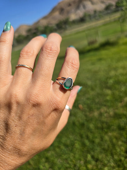 Emerald Seaglass Mixed Metal Ring