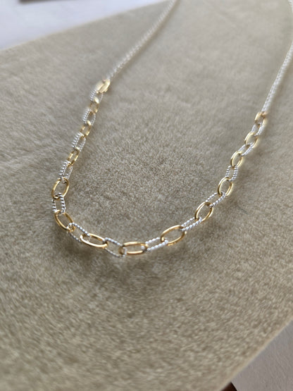 Mixed Metal Textured Paperclip Necklace