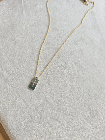 Cross Mixed Metal Tag Necklace