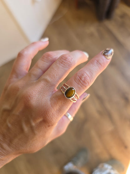 Tigers Eye Mixed Metal Triple Band