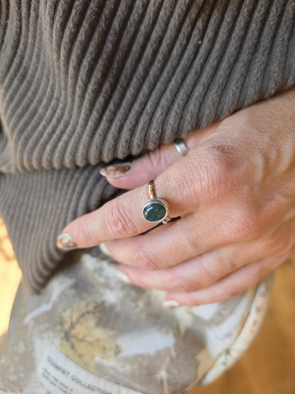 Moss Agate Stud Ring