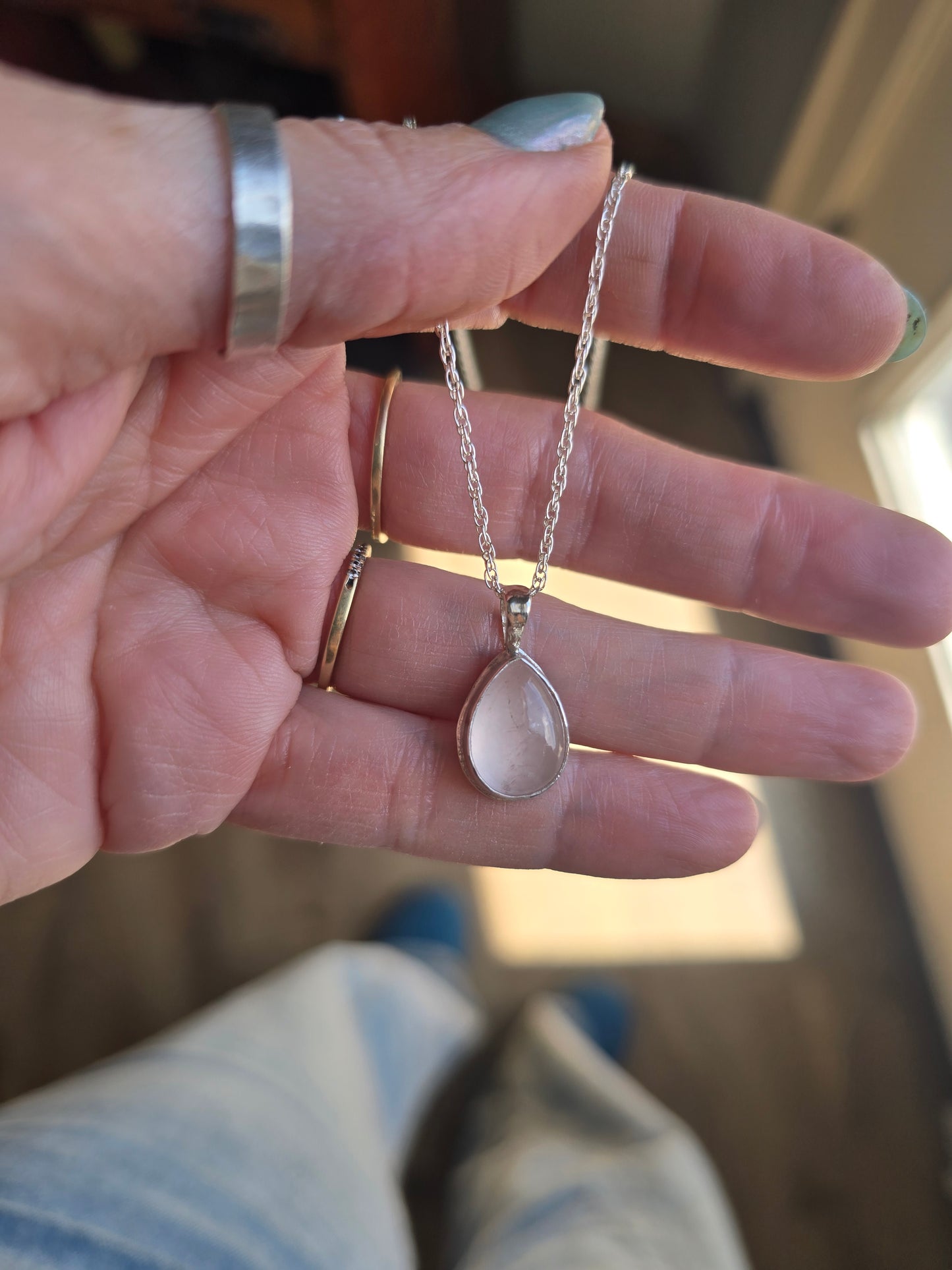 Rose Quartz Teardrop Necklace