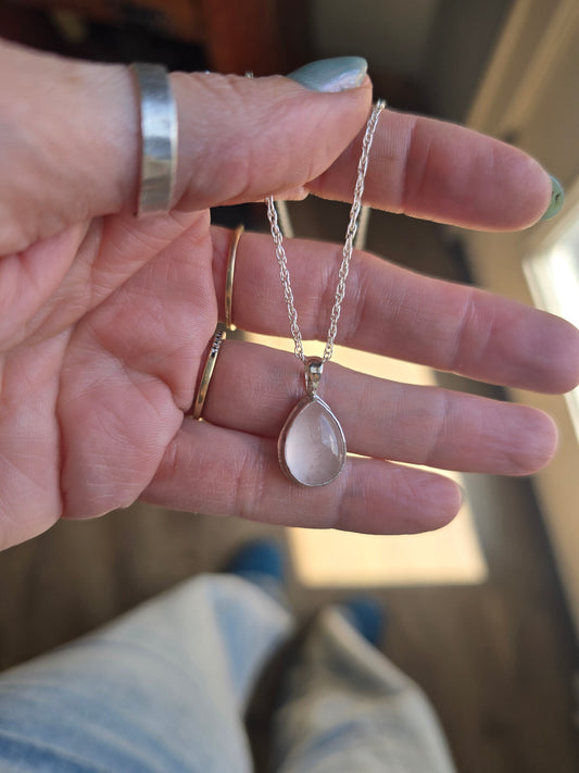 Rose Quartz Teardrop Necklace