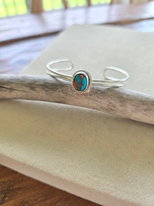 Copper Turquoise Halo Cuff Bracelet