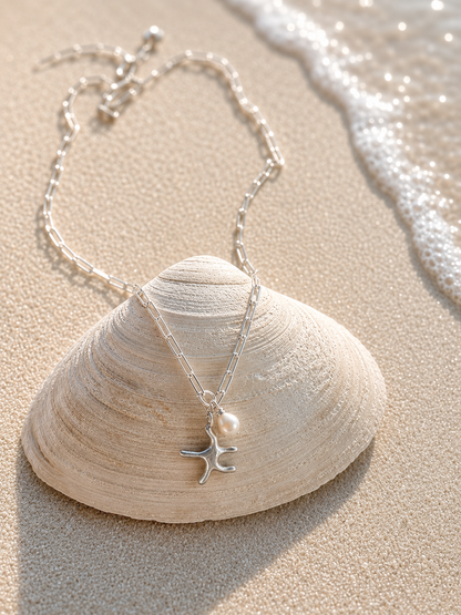 Starfish Pearl Paperclip Necklace