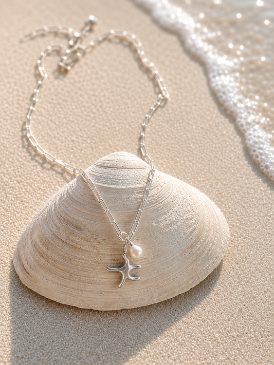 Starfish Pearl Paperclip Necklace