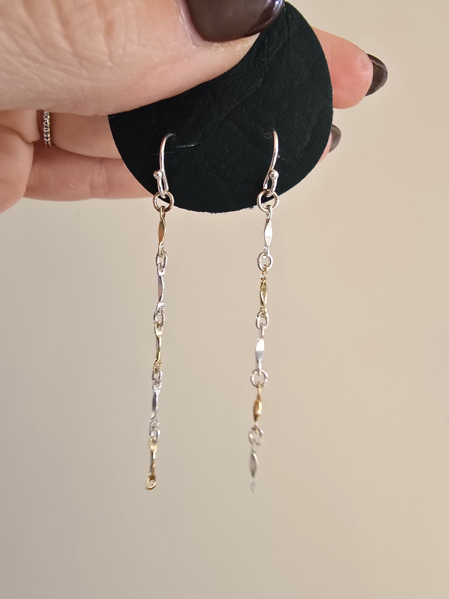 Mixed metal bar drop earrings