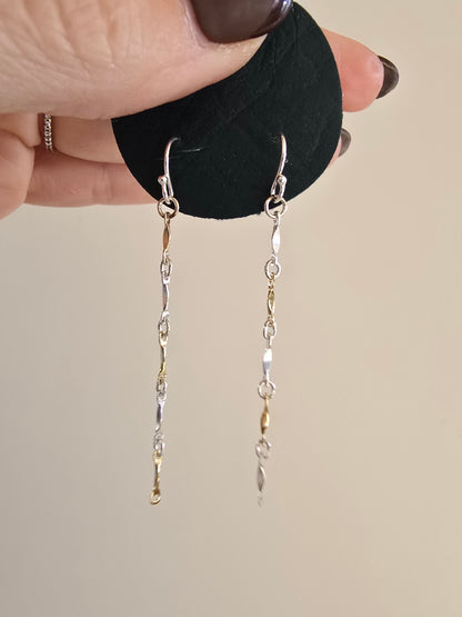 Mixed metal bar drop earrings