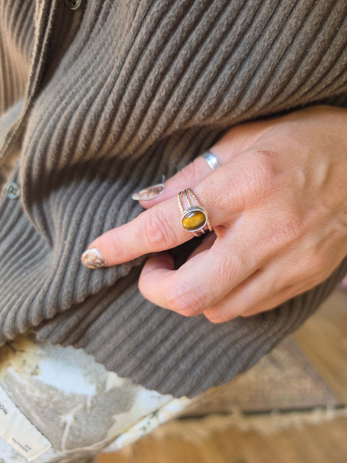 Tigers Eye Mixed Metal Triple Band