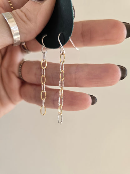 Mixed metal texture paperclip earrings