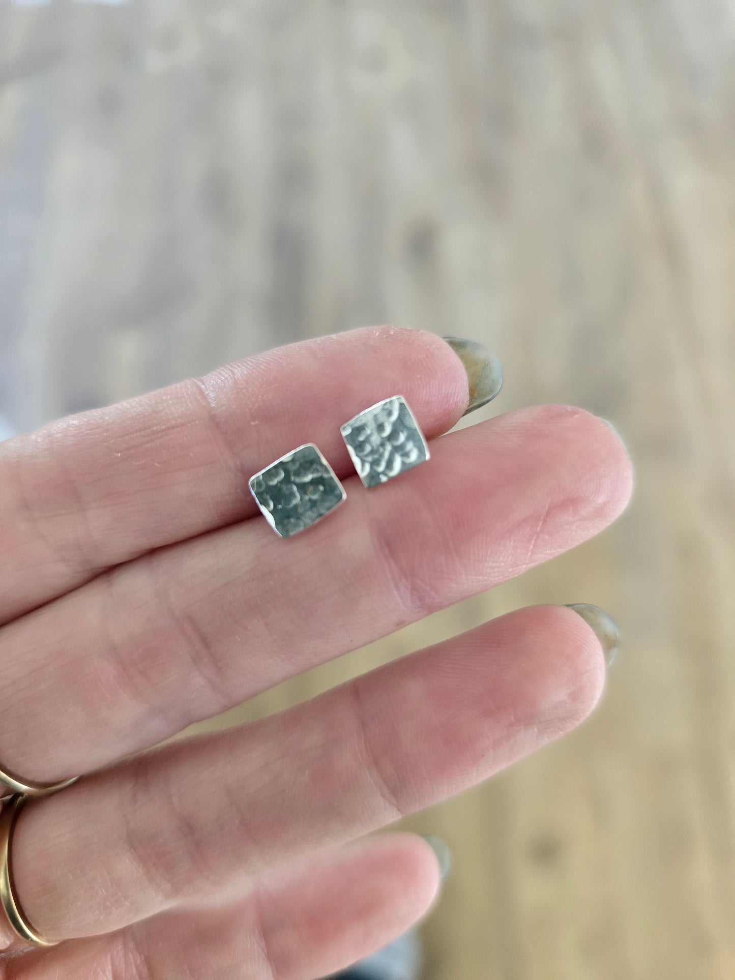 Mini Hammered Square Studs