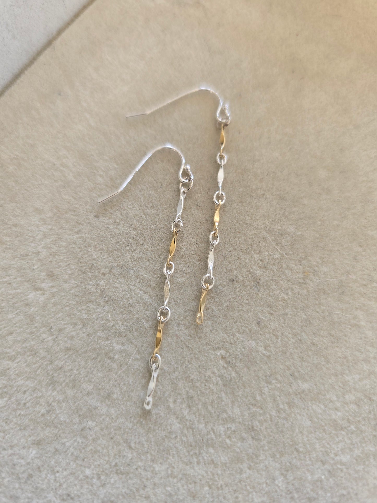 Mixed metal bar drop earrings