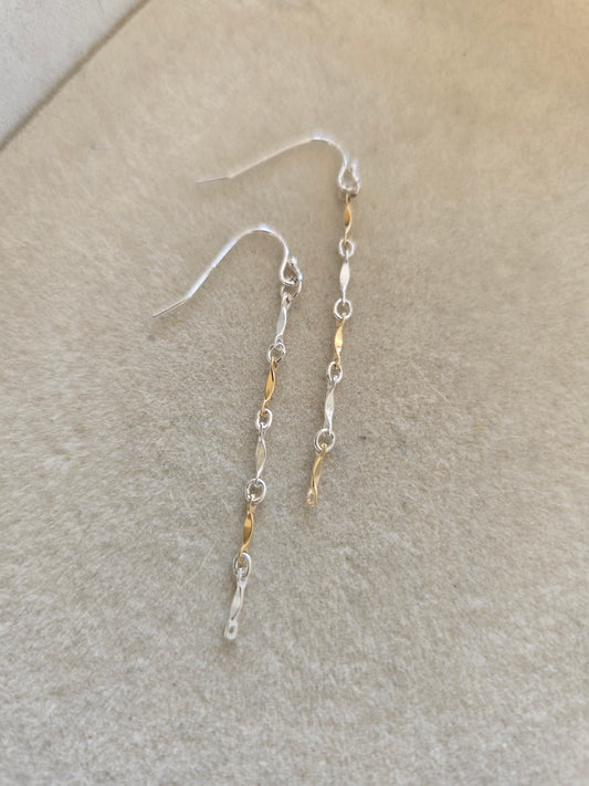 Mixed metal bar drop earrings